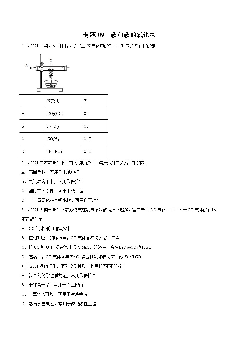 专题09 碳和碳的氧化物-2021年中考化学真题分项汇编第1页