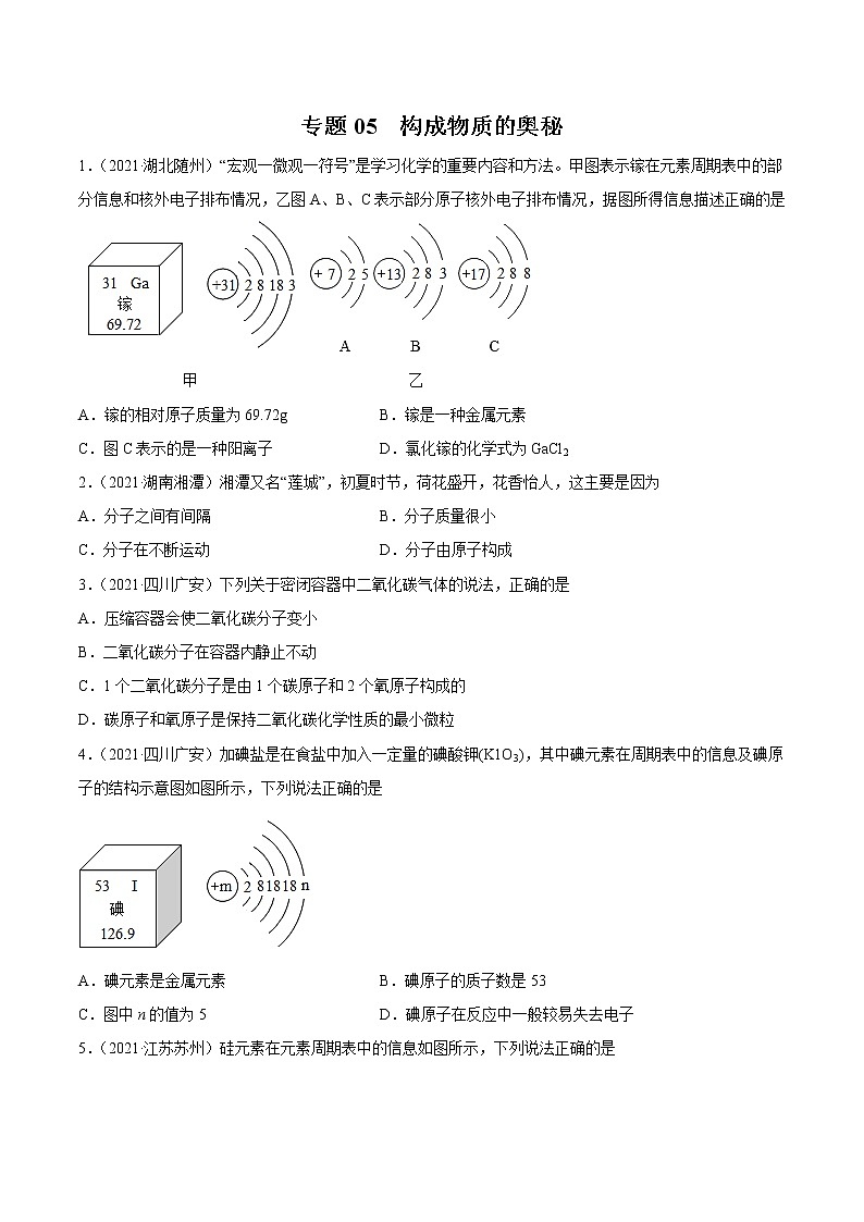2021年中考化学真题分项汇编专题05 构成物质的奥秘01