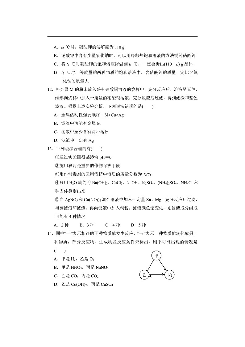 九年级下册化学期末达标测试卷+答案03