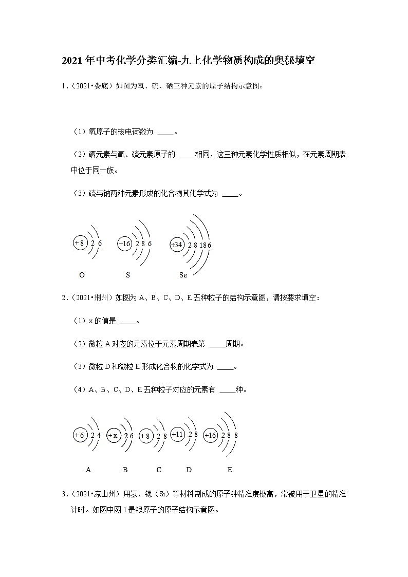 2021年中考化学分类汇编-九上化学物质构成的奥秘填空题(word版含解析）第1页