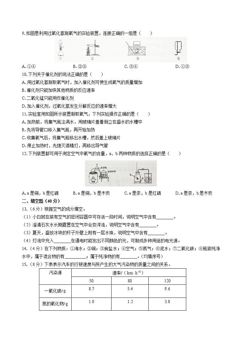 （人教版）初中化学九上 第二单元测试01（原卷+答案）02