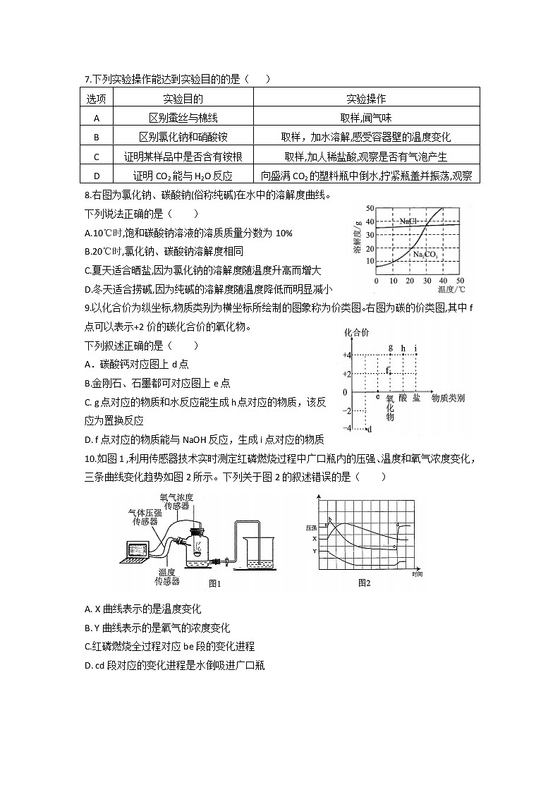 2020年厦门市化学毕业班教学质量检测（无答案）第2页