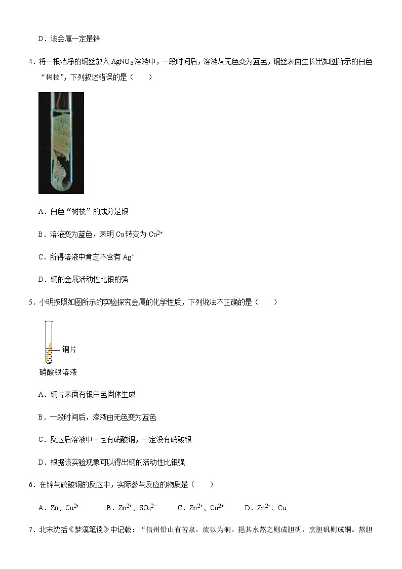 8.2 金属的化学性质（第2课时）(原卷版)第2页