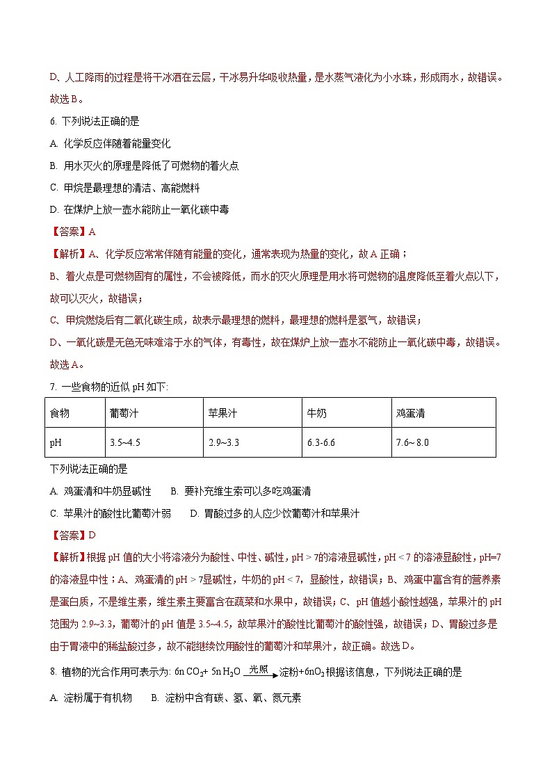 2018年四川省广安市中考理综化学试题（原卷+解析）03