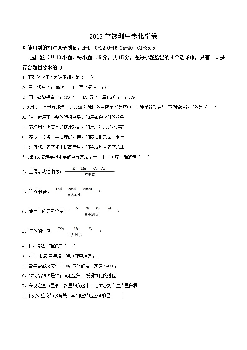 2018年广东省深圳市中考化学试题（原卷+解析）01
