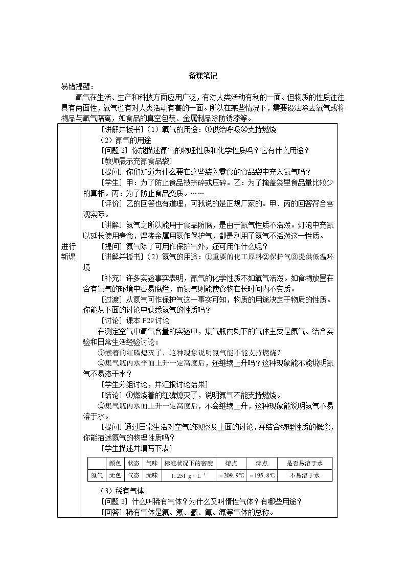 2021年初中化学人教版九年级上册 第二单元 课题1 第2课时 空气是一种宝贵的资源（导学案）02