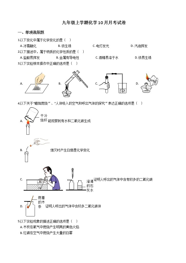 2020-2021年湖北省孝感市九年级上学期化学10月月考试卷01
