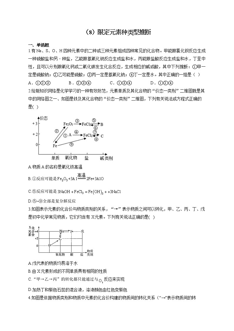 人教版九年级化学物质的转化与推断通关训练（8）限定元素种类型推断第1页
