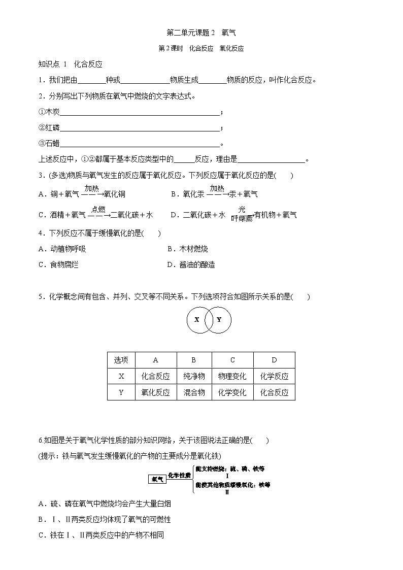 第二单元同步练习题课题2　氧气 第2课时　化合反应　氧化反应01