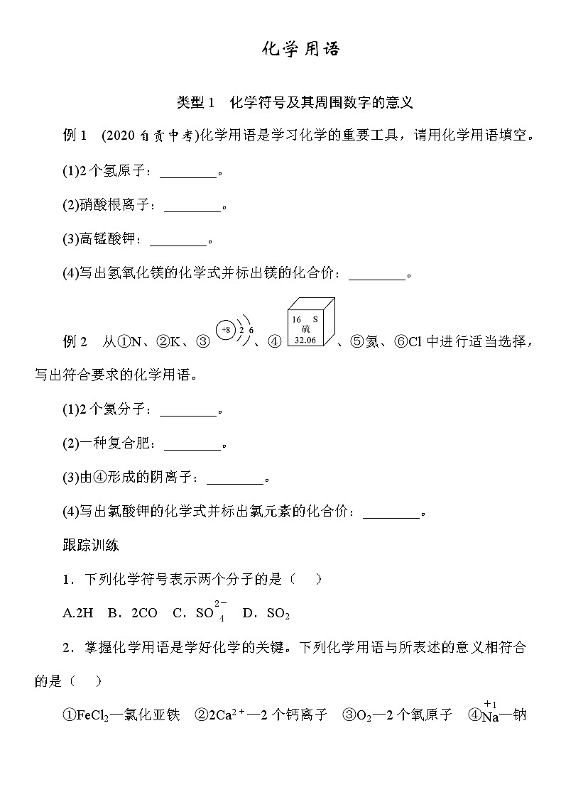 九年级化学中考重点题型训练《化学用语》（Word版附答案）第1页