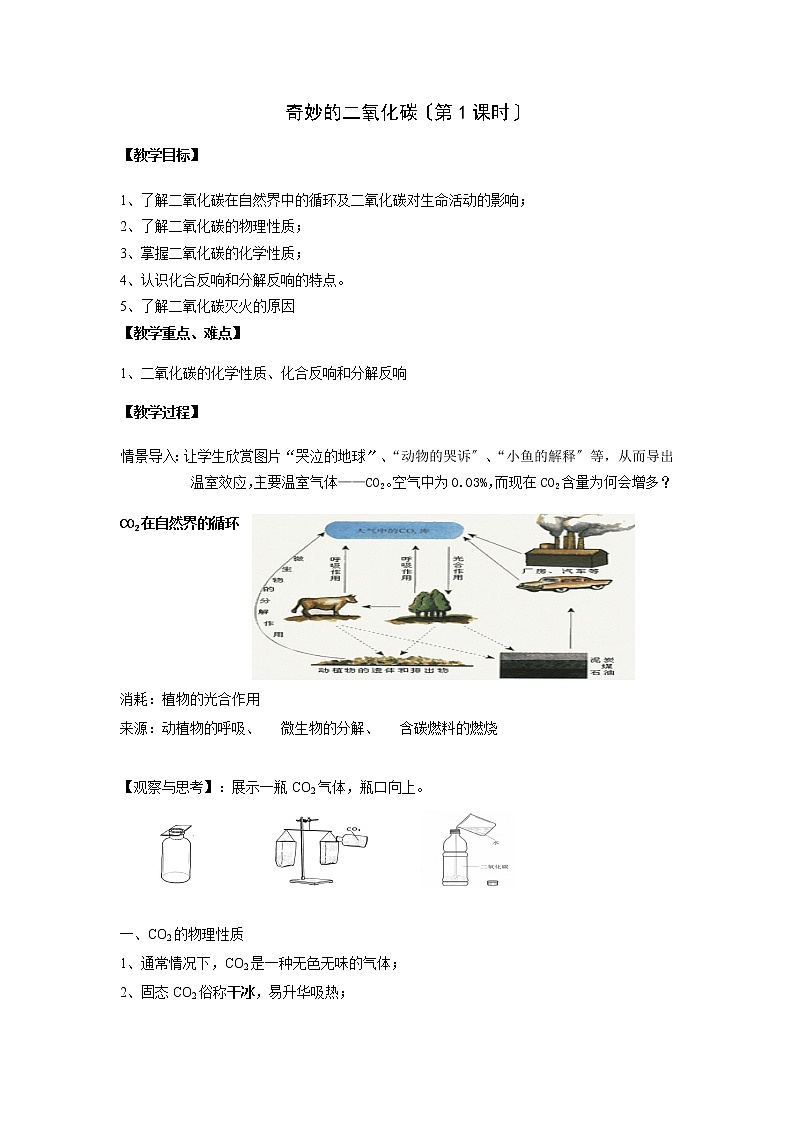 沪教版初中化学九年级上册 2.2 奇妙的二氧化碳复习  学案01