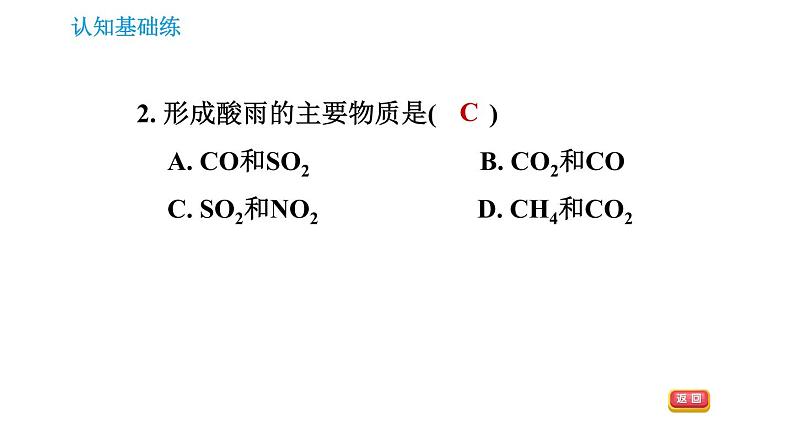 人教版九年级上册化学习题课件 第7单元 7.2.2 使用燃料对环境的影响第5页