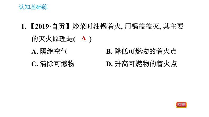 人教版九年级上册化学习题课件 第7单元 7.1.1.2 灭火与火灾逃生第3页