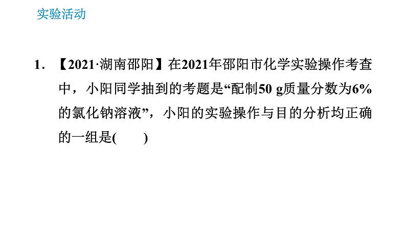 人教版九年级上册化学 第9单元 实验活动5 一定溶质质量分数的氯化钠溶液的配制 课件03