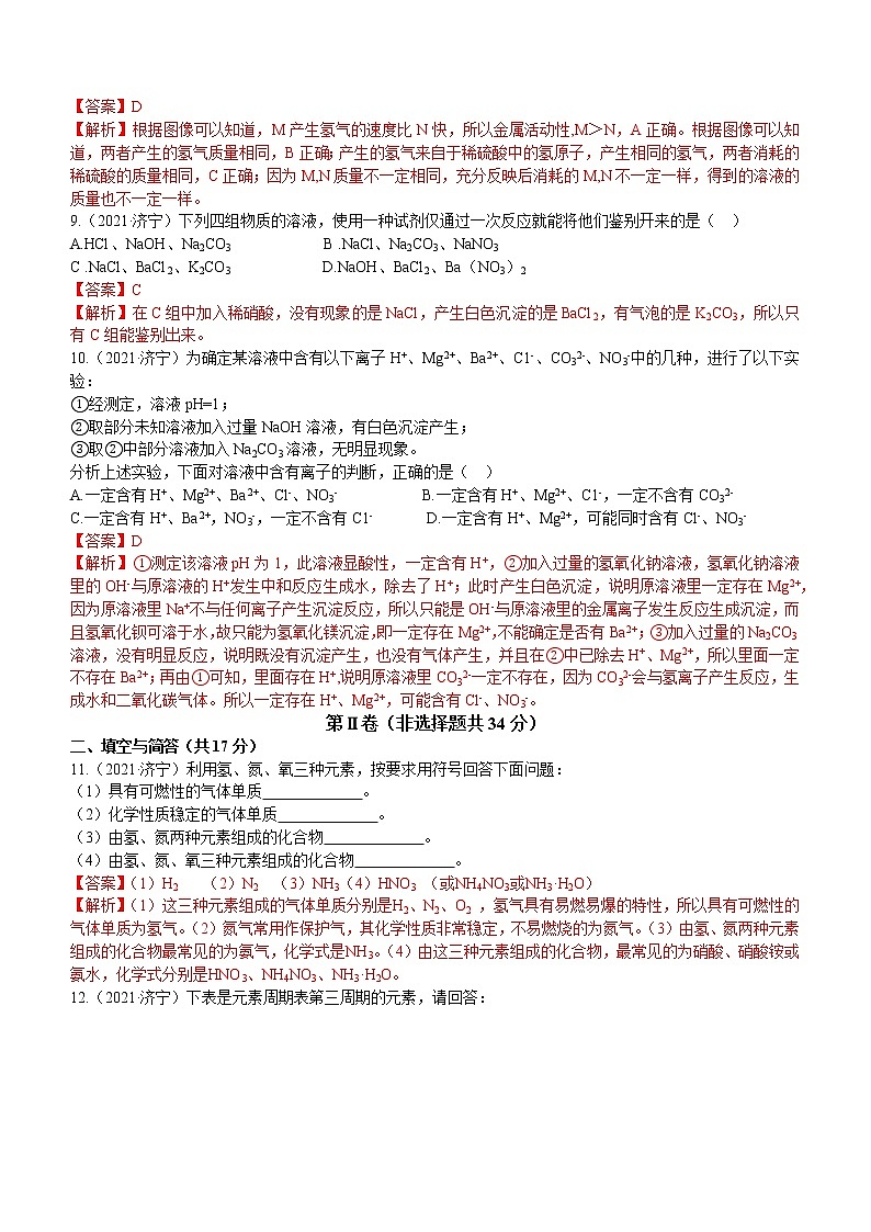 2021山东省济宁市中考化学真题解析03