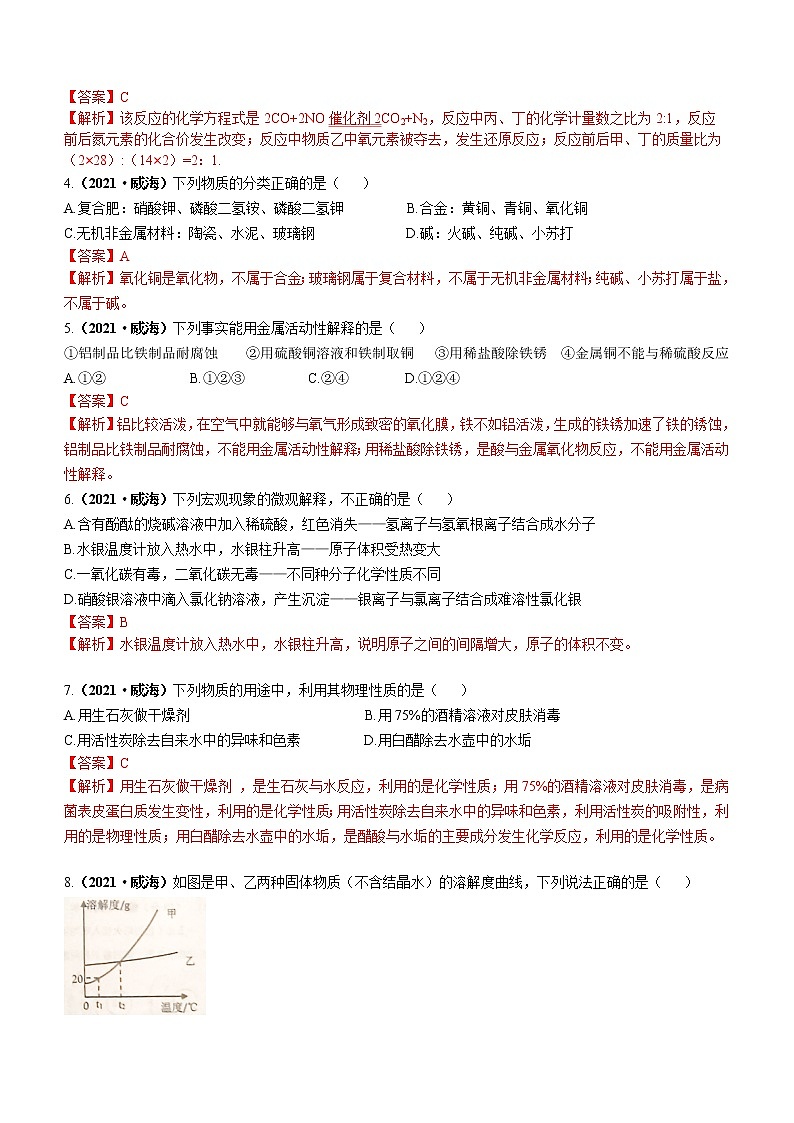 2021山东省威海市中考化学试题解析02