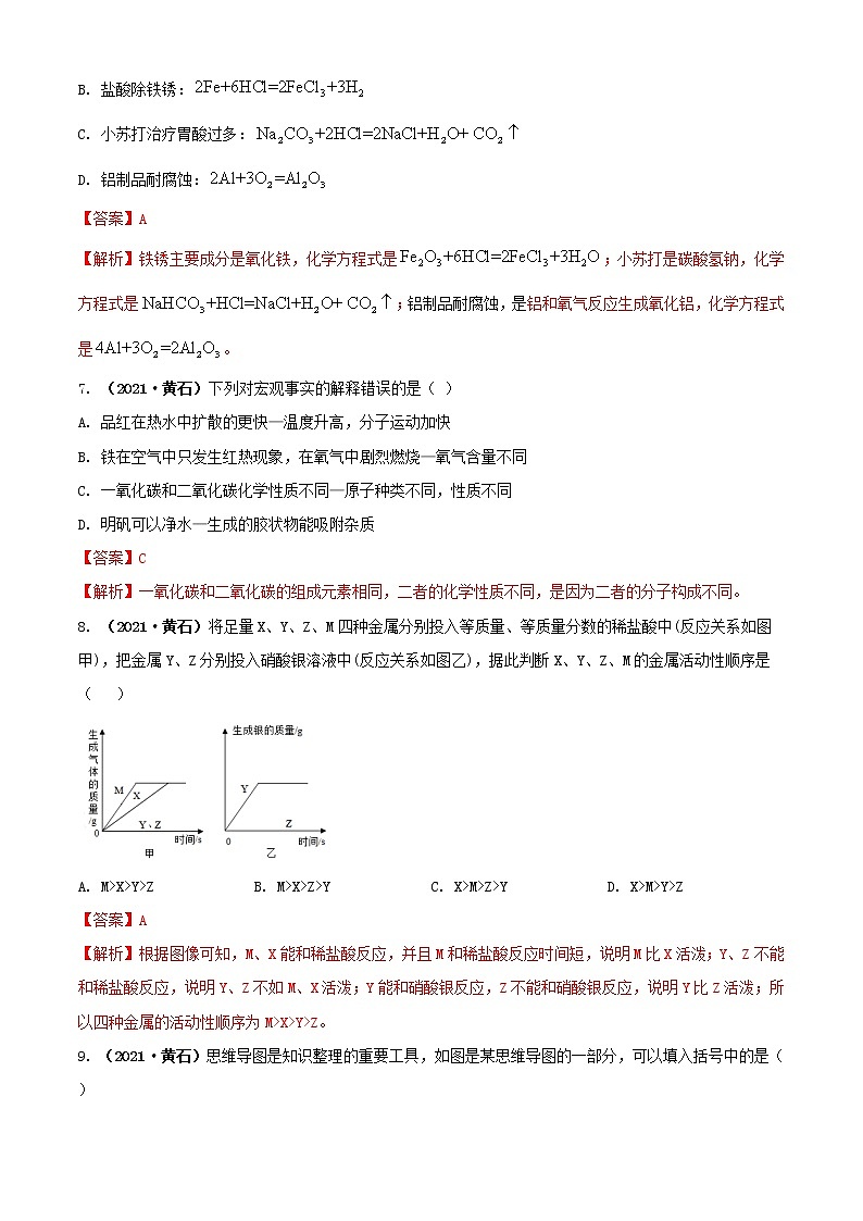 2021湖北省黄石市中考化学试题解析02