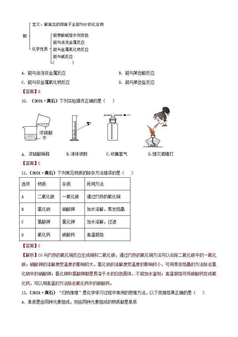 2021湖北省黄石市中考化学试题解析03
