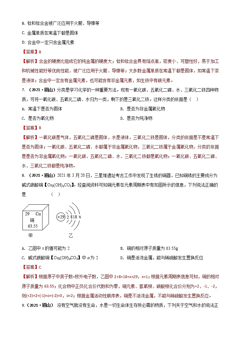 2021四川省眉山市中考化学试题解析03