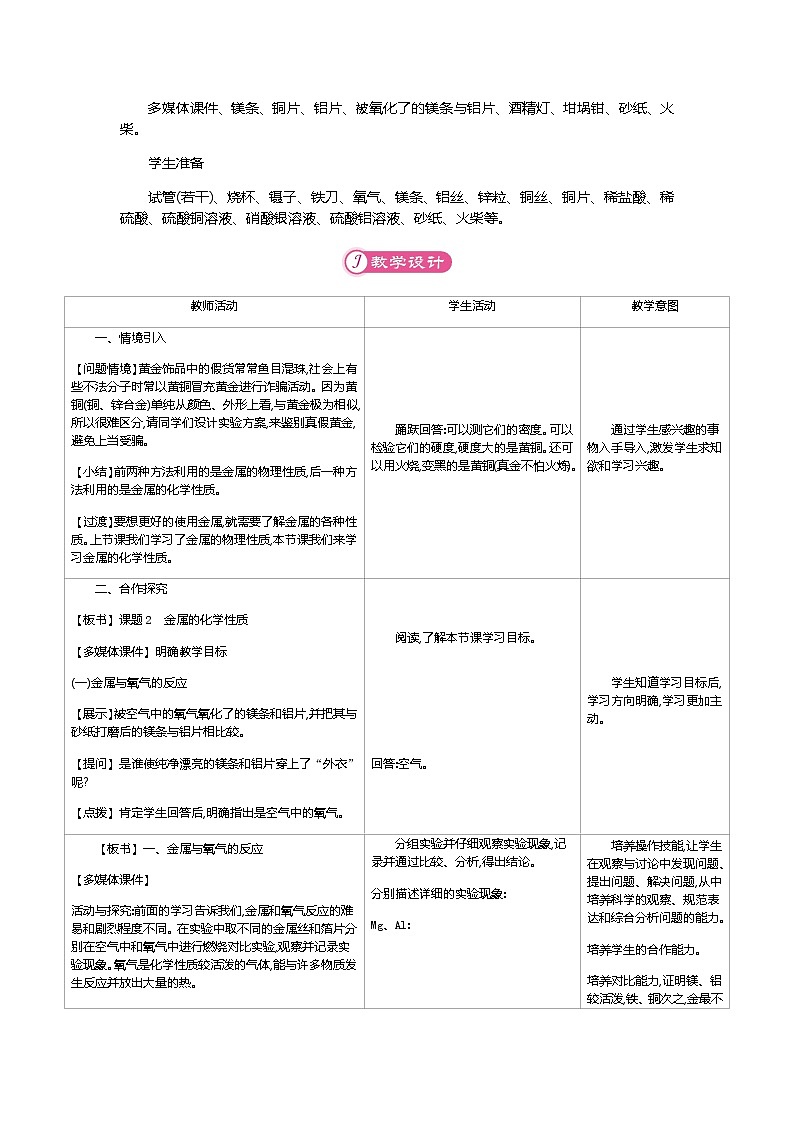 课题2金属的化学性质教案第2页