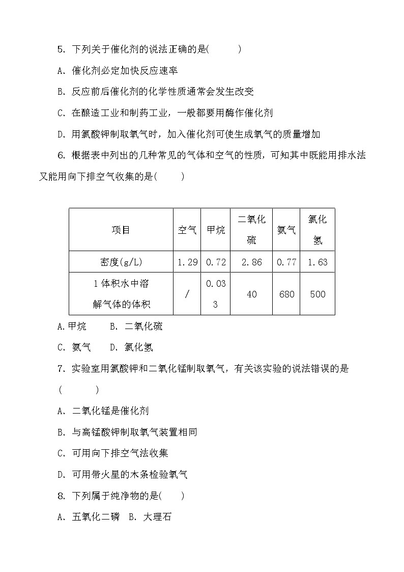 人教版九年级化学第二单元测试题（word版有答案）第2页
