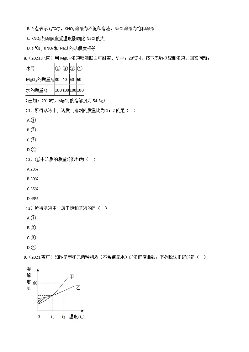 2021年全国各地中考真题分类化学-第9单元 溶液(1)第3页