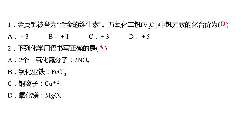 专项训练2 化 学 用 语 习题课件 2021-2022学年科粤版化学九年级02