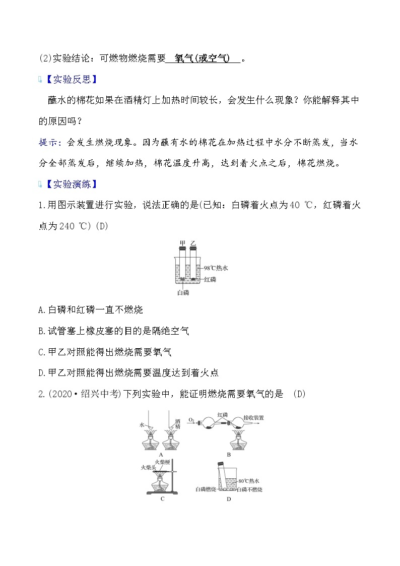 实验活动3 燃烧的条件 导学案 2021-2022学年人教版化学九年级02