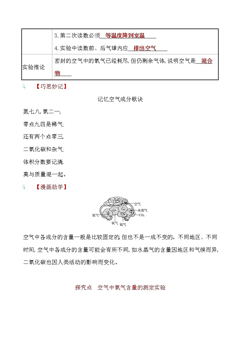 第四单元 第一节 第1课时空气的组成 导学案 2021-2022鲁教版化学九年级上册(教师版）第2页