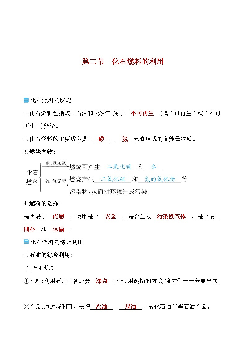 第六单元 第二节化石燃料的利用 导学案 2021-2022鲁教版化学九年级上册01