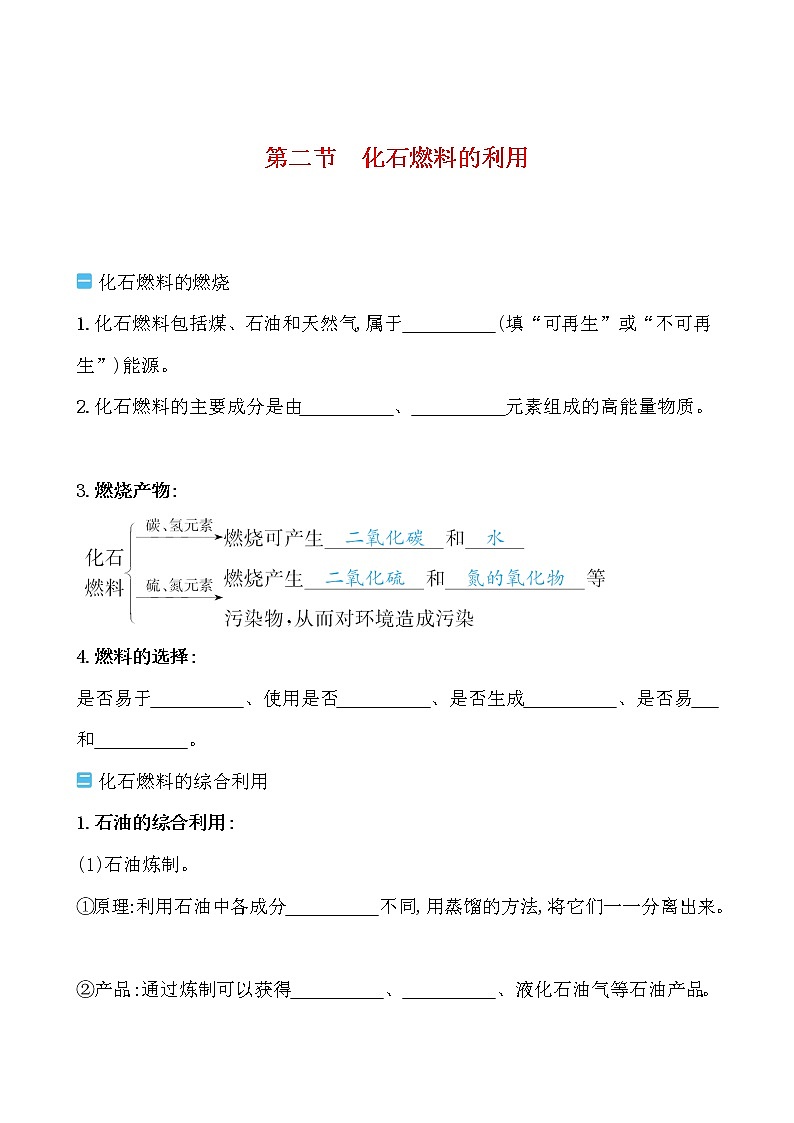 第六单元 第二节化石燃料的利用 导学案 2021-2022鲁教版化学九年级上册01
