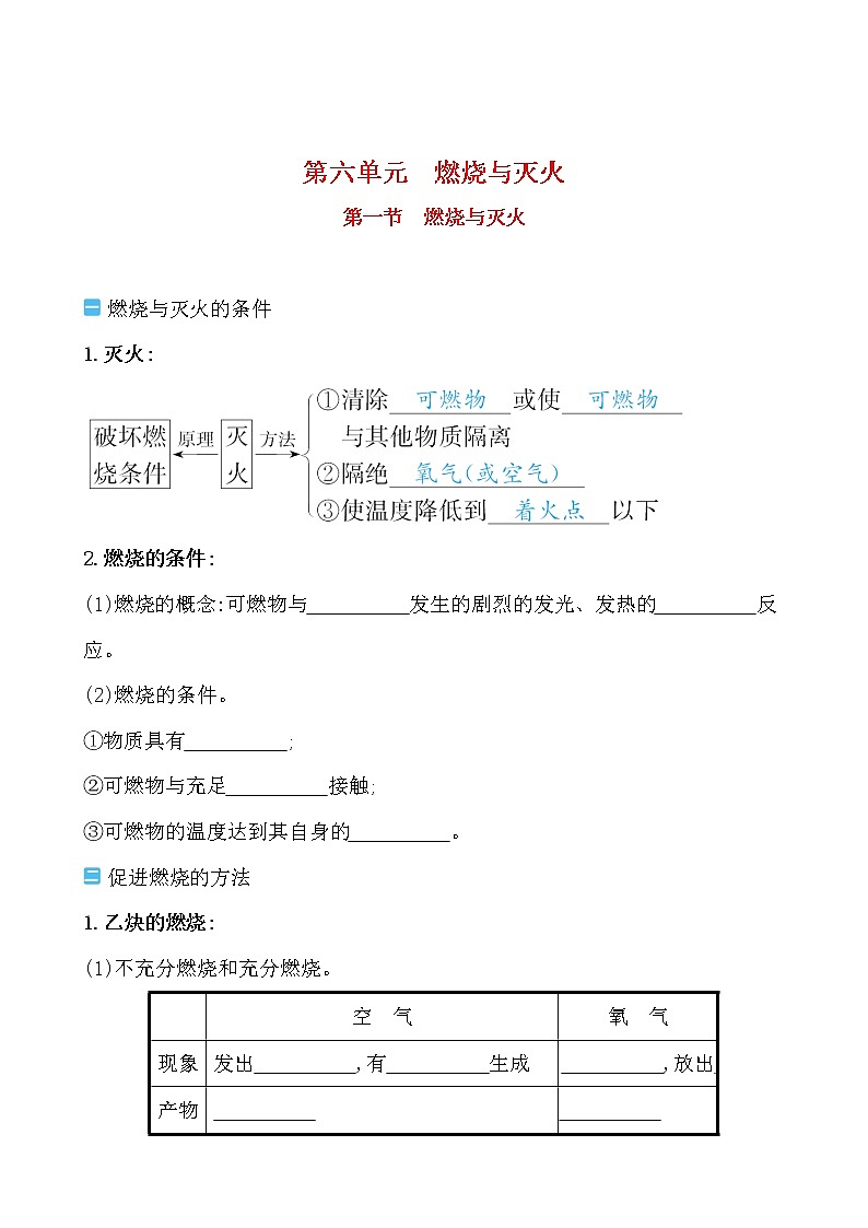 第六单元 第一节燃烧与灭火 导学案 2021-2022鲁教版化学九年级上册01