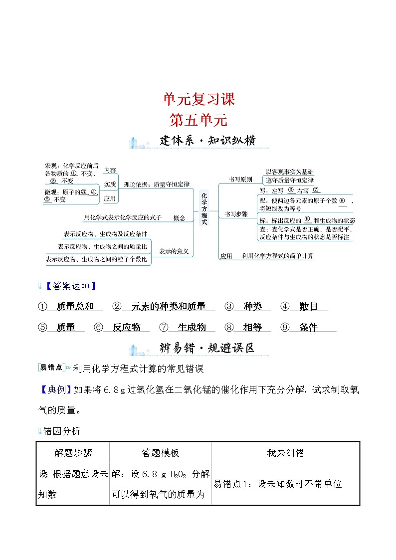 单元复习课 第五单元导学案 2021-2022人教版化学九年级上册01