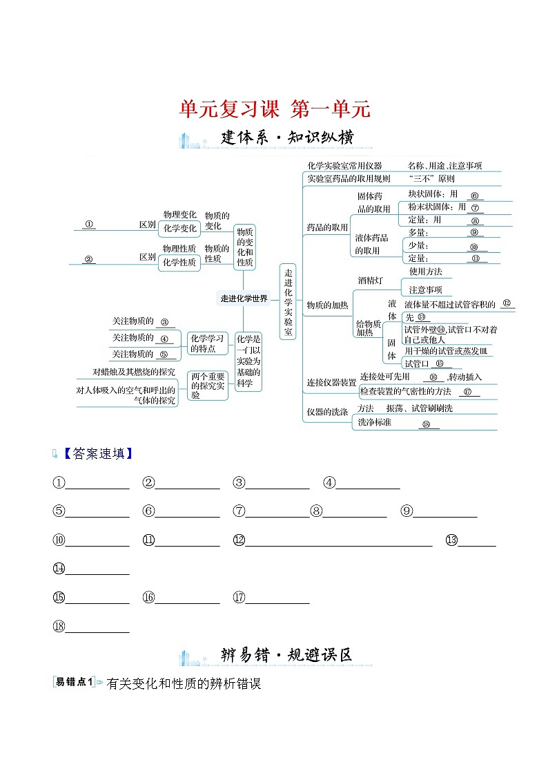 单元复习课 第一单元导学案 2021-2022人教版化学九年级上册01