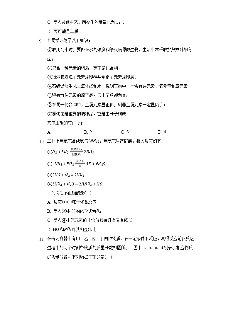 5.1化学反应中的质量守恒定 同步练习鲁教版初中化学九年级上册03