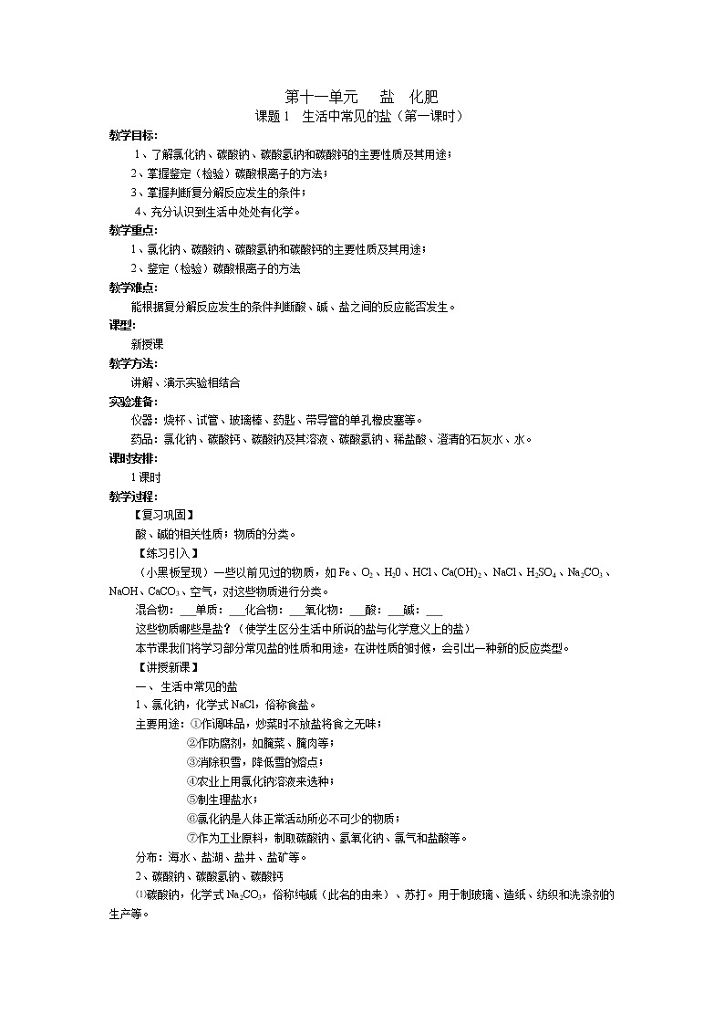 第1课时 几种常见的盐（教学设计）第1页