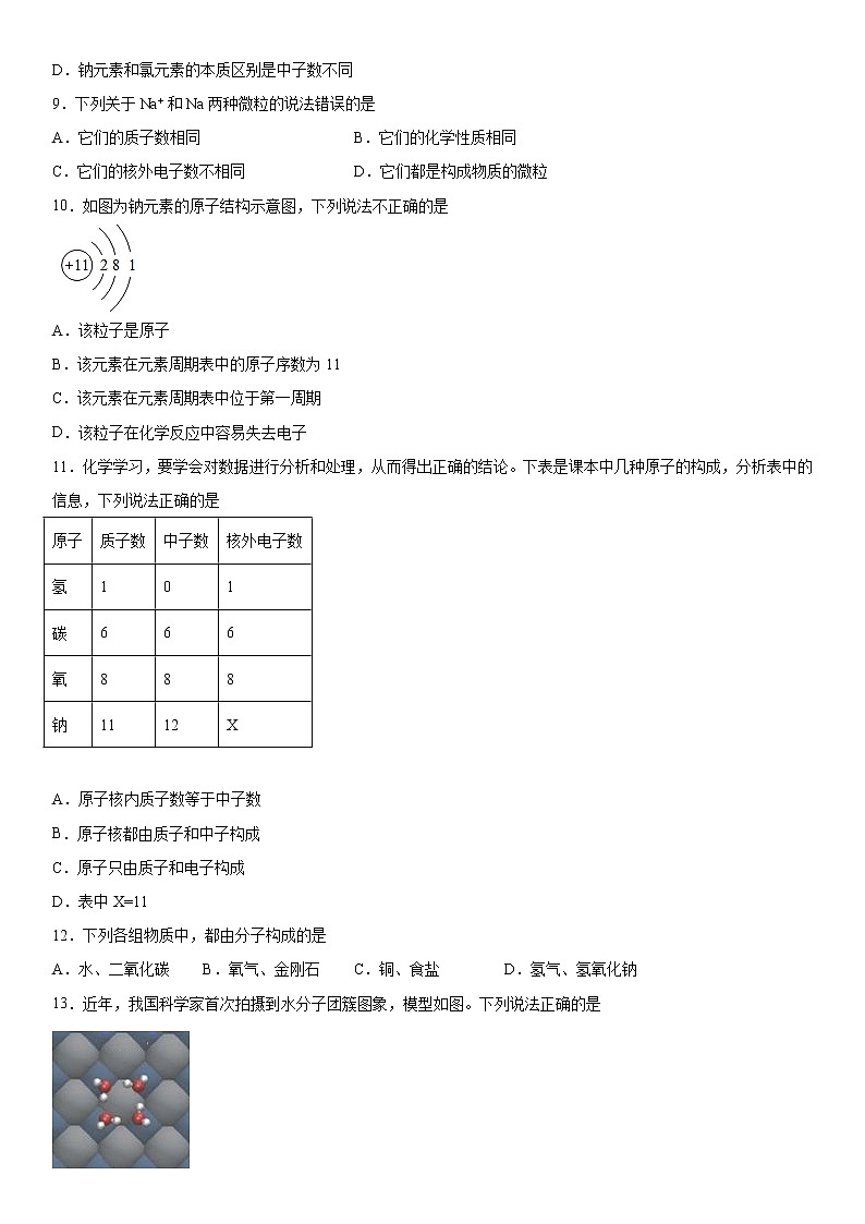 第三单元物质构成的奥秘基础提升（一）2020-2021学年人教版化学九年级练习题第2页