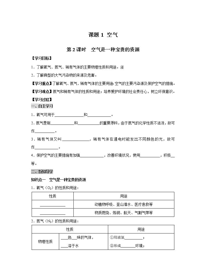 人教版化学九上导学案：2.1.2 空气是一种宝贵的资源01
