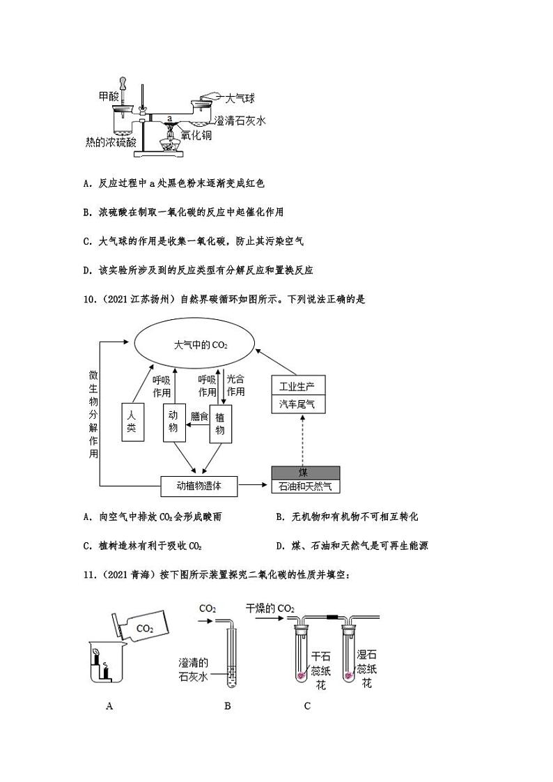 2021年中考化学真题分项汇编：碳和碳的氧化物专项复习解析版03