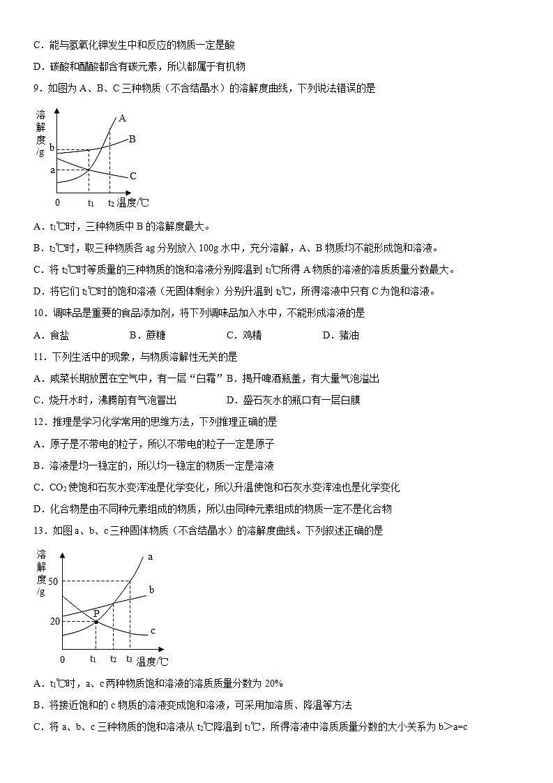 专题6物质的溶解强化训练（3）2020-2021学年仁爱版化学九年级第2页