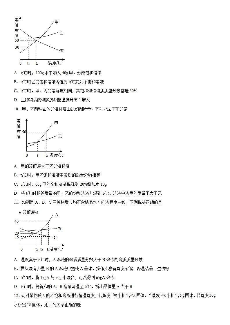 专题6物质的溶解拔高训练（2）2020-2021学年仁爱版化学九年级03