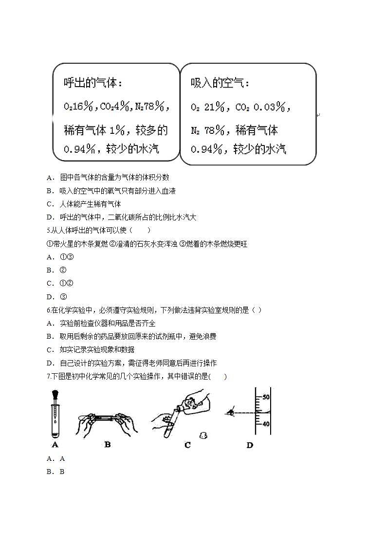 第一单元 走进化学世界单元测试卷—2021—2022学年九年级化学人教版上册(word版含答案)02
