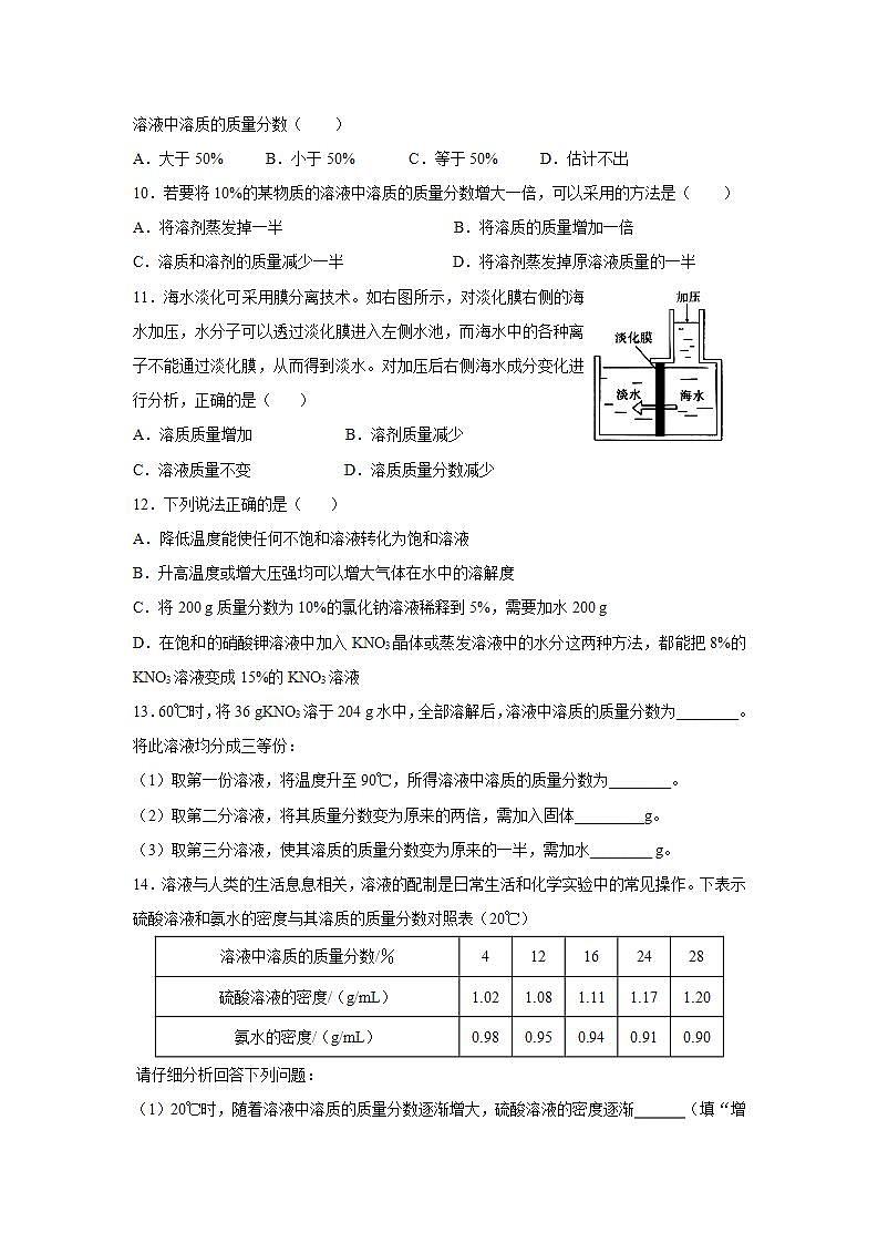 9.3溶质的浓度（第2课时）同步练习--2020-2021学年九年级化学人教版下册(word版含答案)第2页