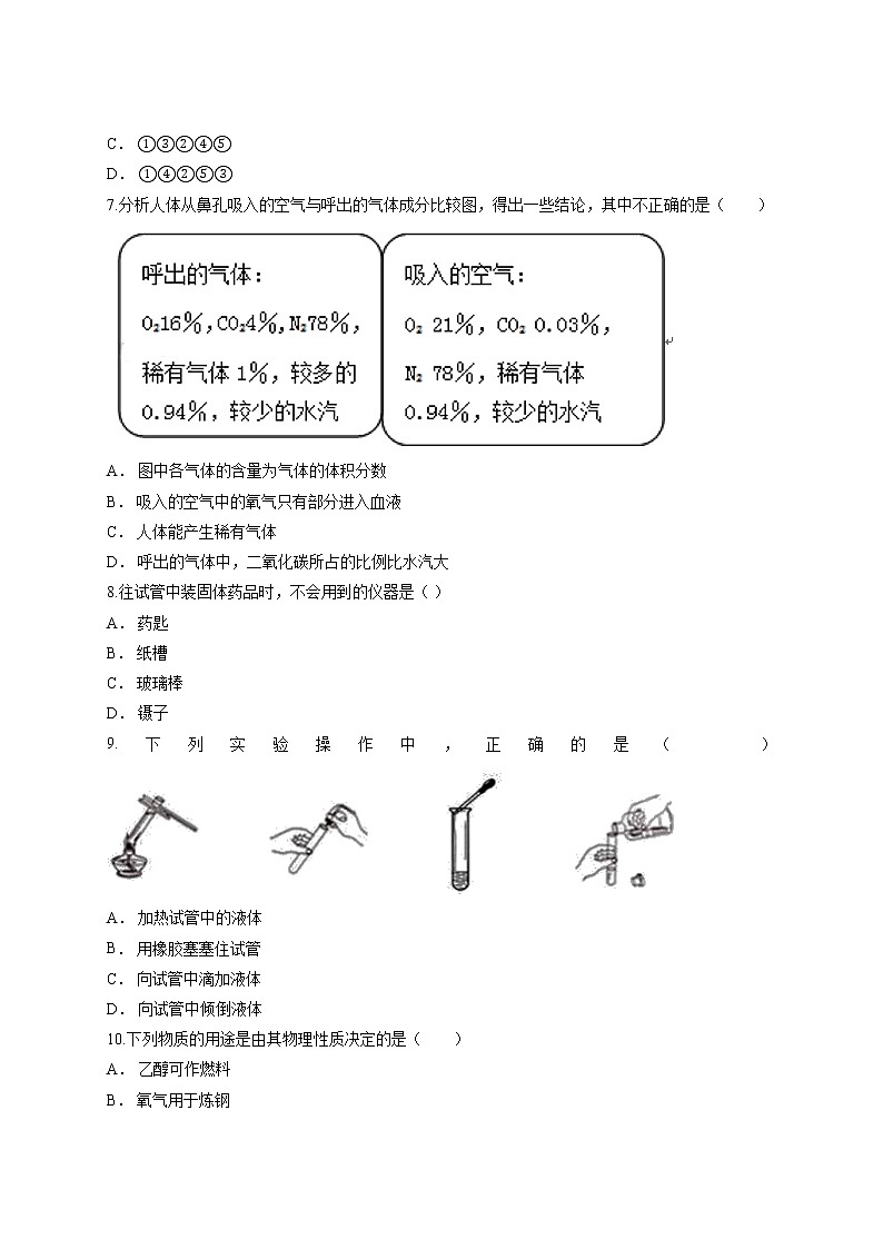 第一单元走进化学世界测试卷-2021-2022学年九年级化学人教版上册（word版含答案）02