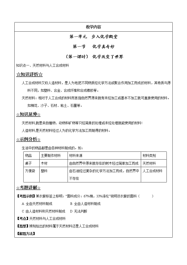 1.1.1 化学改变了世界——解析版九年级化学上册同步辅导讲义（鲁教版）第1页