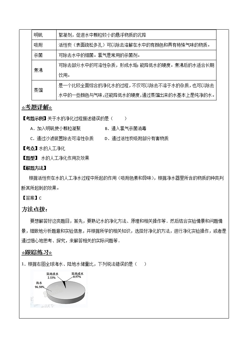 2.1.2 水的人工净化——解析版九年级化学上册同步辅导讲义（鲁教版）学案02