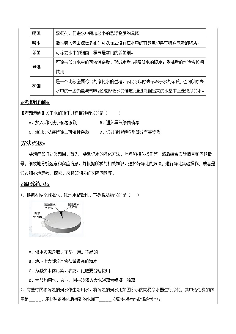 2.1.2 水的人工净化——解析版九年级化学上册同步辅导讲义（鲁教版）学案02