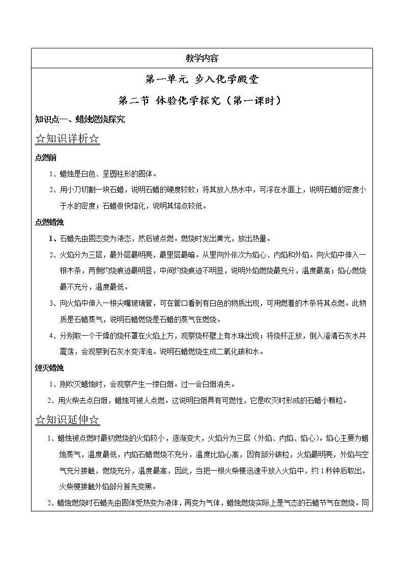 1.2.1 蜡烛燃烧的奥秘——解析版九年级化学上册同步辅导讲义（鲁教版）学案01