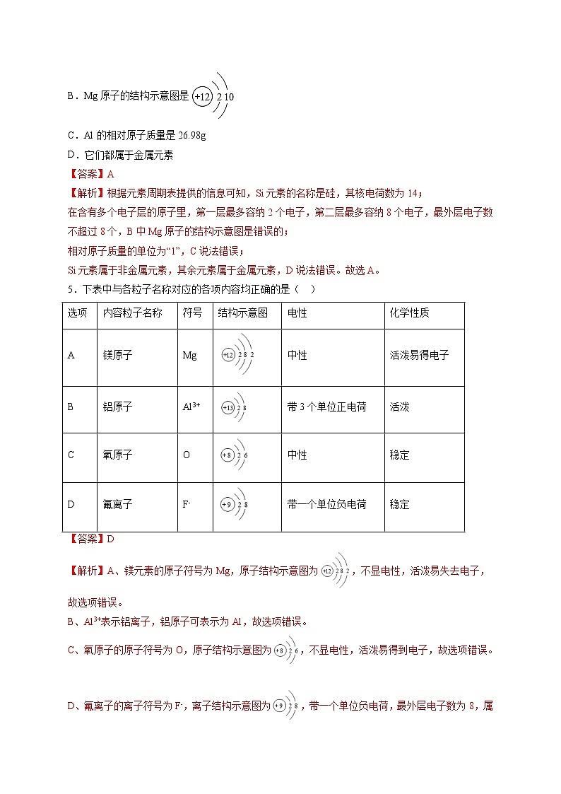 第三单元 物质构成的奥秘（综合培优）-2021-2022学年九年级上册化学单元双优滚动检测卷（人教版）（解析版）第2页