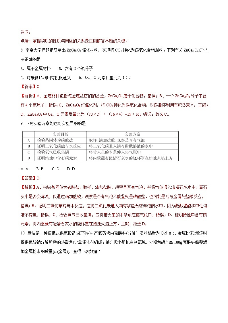 福建省2018年中考化学试题（含解析）03